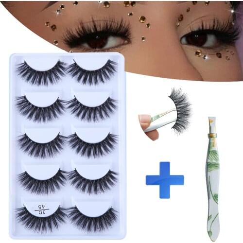 MB 3D 5 Pairs Mink Eyelashes Natural long False lashes Thick HandMade Full Strip Lashes Volume Soft faux cils extension makeup