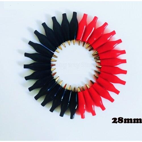 10-20pcs/lot 28MM Metal Alligator Clip G98 Crocodile Electrical Clamp for Testing Probe Meter Black and Red with Plastic Boot