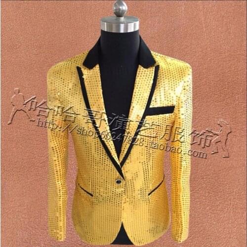 S-3xl New Slim Men Concert Suits Blazer Shining Sequins Film Gold Suit Jacket Nightclub Performance Host Singer Stage Costume