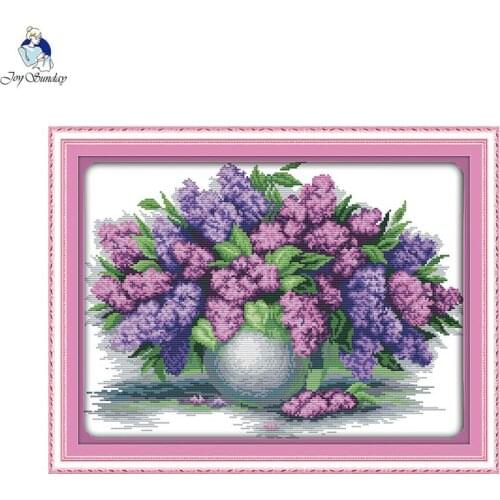 Purple Lavender Vase DIY Flower Pattern Cross Stitch Kit 14CT 11CT Cotton Thread Printed Canvas Embroidery Set Needlework Crafts