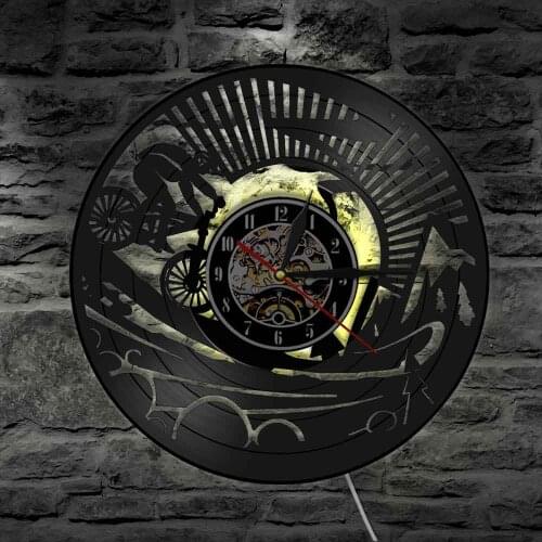 Dirt Bike Vintage Vinyl Record Wall Clock Modern Design Home Decor Mountain Biker Bicycle Extrem Sport Wall Lamp For Bikers Gift