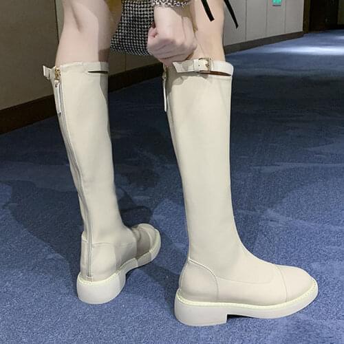2020 New Knee-high Boots Fashion Square Toe Women Winter Boots Zipper Long Boots Women Shoes PU Leather Boots Autumn Shoes Lady