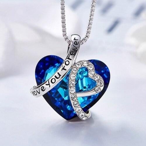 Fashion Cool New Ornament I Love You Forever Ocean Heart Heart Crystal Clavicle Necklace