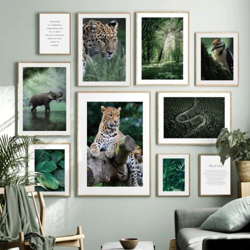 Green Plant Leopard Posters and Prints Nordic Leaves Pictures for Living Room Frameless Wall Art Paintings for Interior