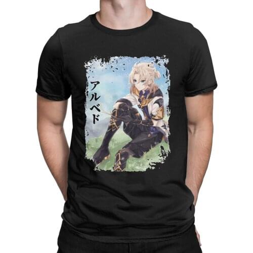 Casual Genshin Impact Albedo T-Shirts for Men Round Neck Cotton T Shirt Anime Game Short Sleeve Tee Shirt New Arrival Clothing