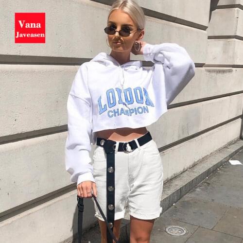 Casual Letter Print Pattern Hooded Sweatshirts Women Girls Long-Sleeved Short Tops Drawstring Hooded Loose Sweatshirt Streetwear