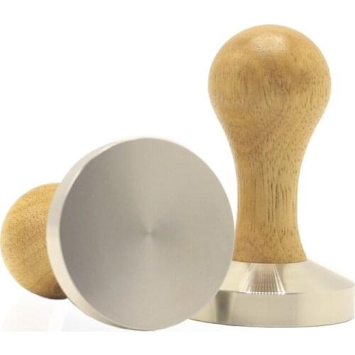 58mm Oak Coffee Bean Tamper Handle Powder Hammer Stainless Steel Solid Thick Coffee Press Espresso Accessories Coffee