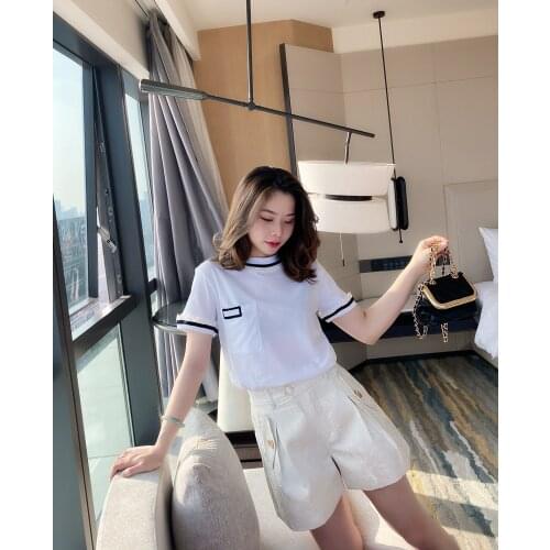 Yarn Knitted Lace 2021 Spring Summer New Fashion Round-necked Short-sleeved Soft Top T-shirt Girl Woman Vintage