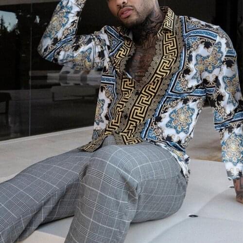 2021Luxury Royal Shirt Men Casual Slim Fit Long Sleeve Men Paisley Print Shirt Camisa Social Masculina Manga Prom Party Shirt