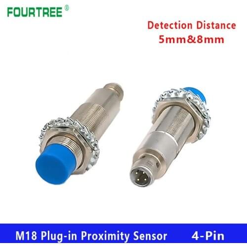 M18 Plug-in Proximity Sensor Metal Inductive Approach Switch With 4 Cores Air Plug Detect Distance 5mm 8mm PNP/NPN NO NC