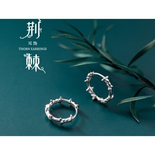 Real 925 Sterling Silver Thorns Pattern Small Hoop Earrings for Women Girls Hypoallergenic Jewelry