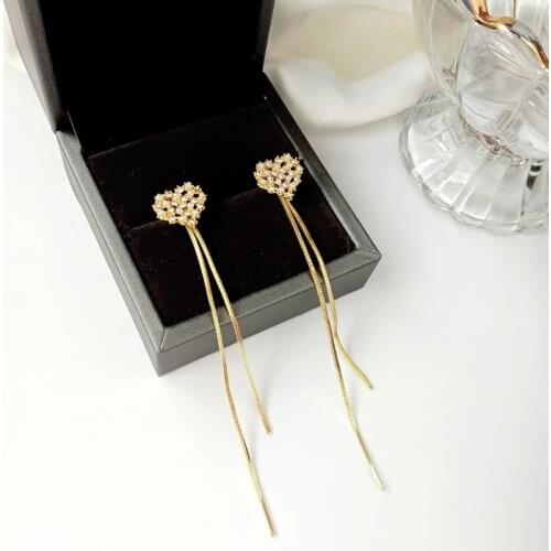 S925 Silver Needle Imitation Pearl Love Tassel Long Wild Face Thin Two-wear Earrings Rhinestone Earrings Simple Jewelry