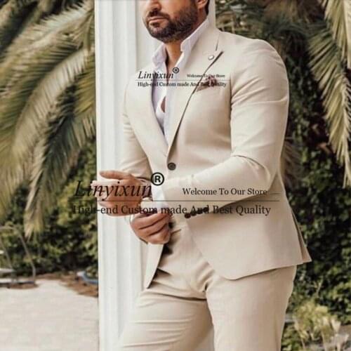 Beige Wedding Tuxedos Groom Wear Blazer Business Men Suits Latest Design 2 Pieces Blazer Masculino Jacket Pants Costume Homme