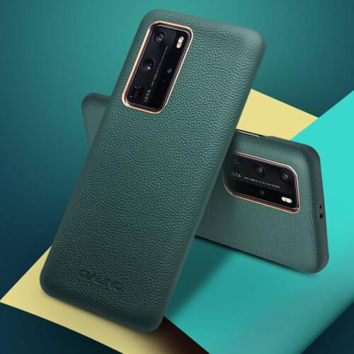 QIALINO Genuine Leather Shockproof Case for Huawei P40 Pro Luxury Ultrathin Anti Knock Protect Camera Back Cover for Huawei P40