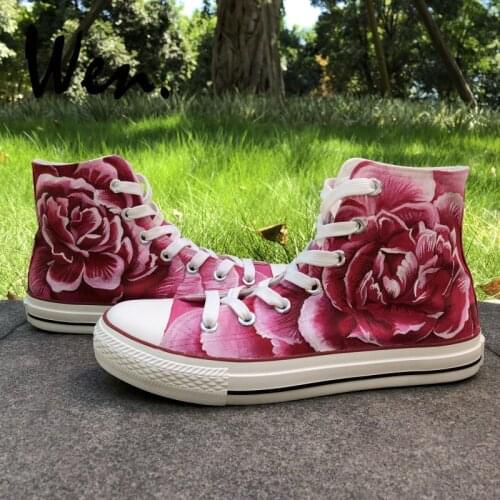 Wen Original Hand Painted Shoes Carnation Flowers Womens High Top Canvas Sneakers Mothers Gifts