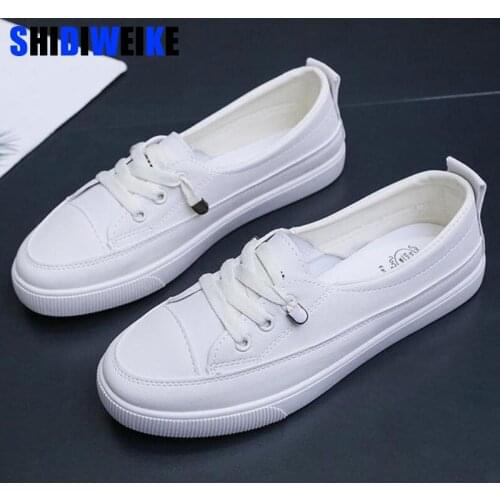 2021 low platform sneakers women shoes female pu leather Walking sneakers Loafers White flat slip on Vacation shoes AB570