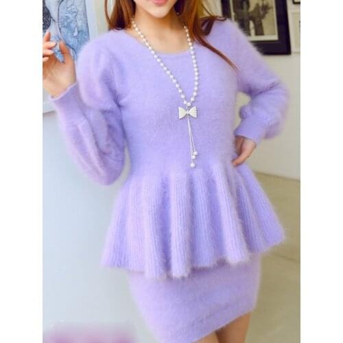Genuine mink cashmere sweater women Plush pure mink sweaters pullovers sweater bag hip skirt suit free shipping S129