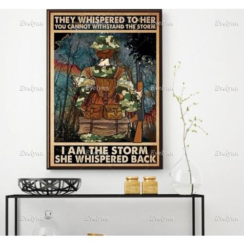 Female Veteran I Am The Storm She Whispered Back Poster, Soldier Poster, Strong Woman Art Home Decor Canvas Wall Art Prints