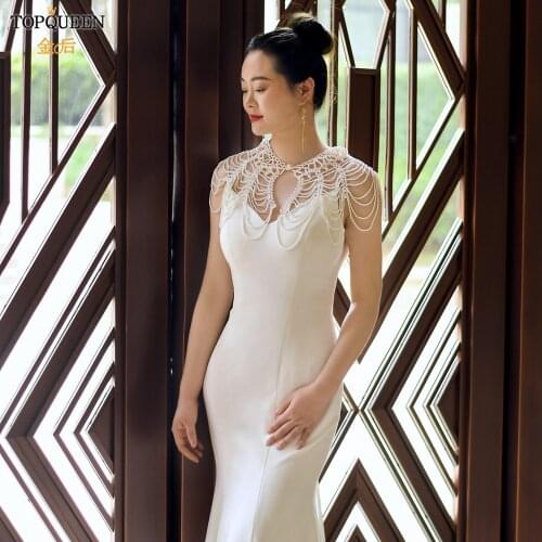 TOPQUEEN G38 Pearl Bolero Wedding Openwork Cape Wedding Bridal Jacket Woman Party for Women Wedding Shrug Pearls Beaded Top