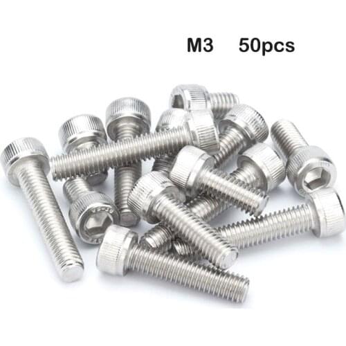 50pcs M3 Hex Socket Bicycle Bolt Head Cap Screws 304 Stainless Steel DIN912 M3 Din912Hexagon Metric Thread Metalworking Sliver