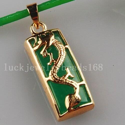 Free Shipping Women Fashion Jewelry 10x26mm Green Jad Dragon Oblong Pendant Bead 1pcs C2685