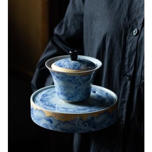 Qingyun Moon Cover Bowl Handmade Kiln Baked Colorful Ceramic Three-Force Cover Bowl Household Kung Fu Tea Cup Gaiwan Tea Set