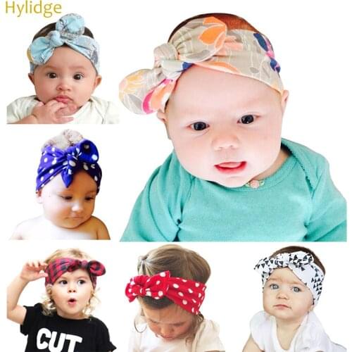 Hylidge NEW DIY Rabbit Ear Baby Headbands Printed Dot Plaid Toddler Girl Hair Bands Newborn Photograph Props Baby Head Bands