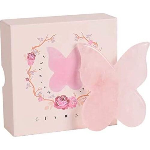 Skin Detox Pink Color Butterfly Gua sha Jade Massage Tool Heart Shap Rose Quartz Face Beauty Healthcare Natural Stone