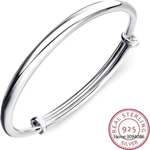 925 Sterling Silver Classical Simple Fashion Adjustable Smooth Bracelets & Bangles pulseras For Women Jewelry S-B55