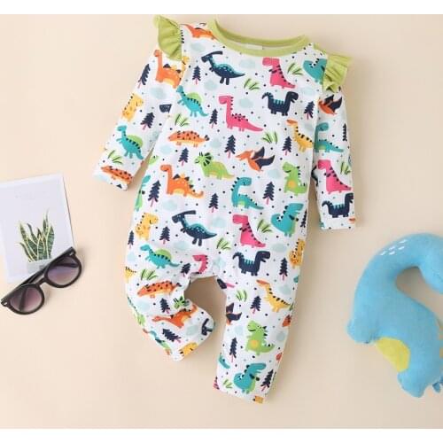 Newborn Girl Outfit Baby Boy Girl Romper Cartoon Animal Dinosaur Print Flying Sleeve Baby Romper Baby Jumpsuit Spring Fall 0-18M