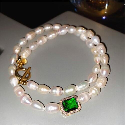 Kshmir Retro simple Baroque freshwater pearl necklace gem glass fashion necklace bracelet female 2020