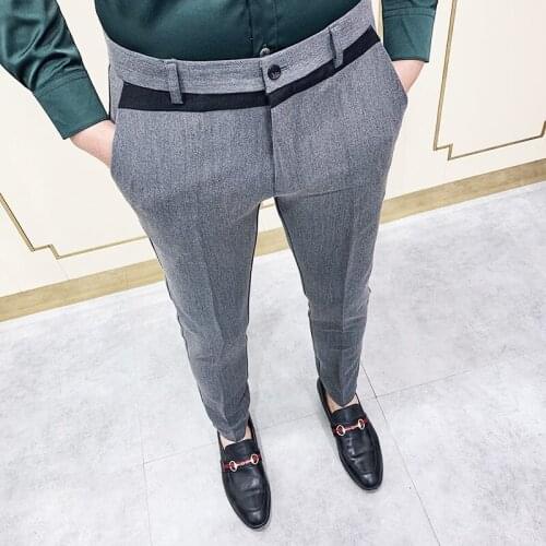 Mens Skinny Office Pencil Pants Splice Suit Trousers Pantalones Hombre 2020 Fashion Men Pants Slim Fit Business Casual Trousers