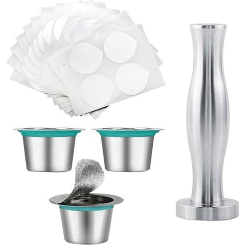 Stainless Steel Coffee Capsules Pod Set, Include Coffee Powder Tamper, Cleaning Brushes and Mini Coffee Spoon
