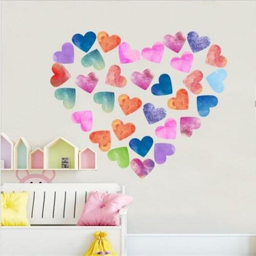 1PCS New Vinyl Watercolor Love Wall Stickers For Kids Bedroom Hand-Painted Nordic Style Ins Cabinet Decoration Stickers 30*24c