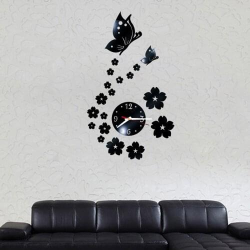Wall Clock Butterfly Removable Diy Acrylic 3D Mirror Wall Sticker Bedroom Decorative Clock Watch duvar saati 19JAN24