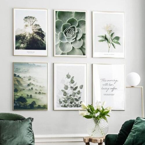 Nordic Green Plant Landscape Wall Poster Canvas Paintings Realistic Flowers Art Print Pictures Modern Living Room Decoration