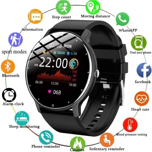 2021 New Black Sports Smart Watch Women Men Heart Rate Blood Pressure Fitness Tracker IP67 Waterproof Smartwatch for iOS Android