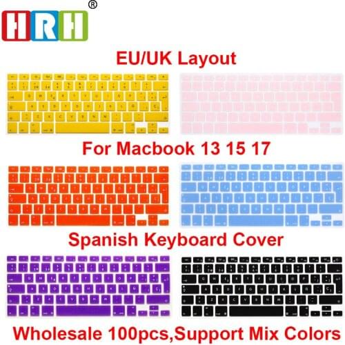 HRH Wholesale 100pcs Spanish ESP Silicone Keyboard Cover Keypad Skin Protector for Macbook Air Pro Retina 13" 15" 17" EU Version