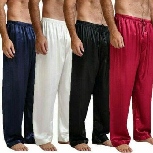 Autumn Summer Mens Silk Satin Pajamas Pyjamas Pants Soft Long Sleep Bottoms Nightwear Sleepwear Trousers