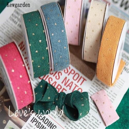 Kewgarden DIY Hairbow Accessories Handmade Tape 1" 1.5" 3/8" 38mm 25mm 10mm Bronzing Gold Dots Stripe Corduroy Ribbon 10 Yards