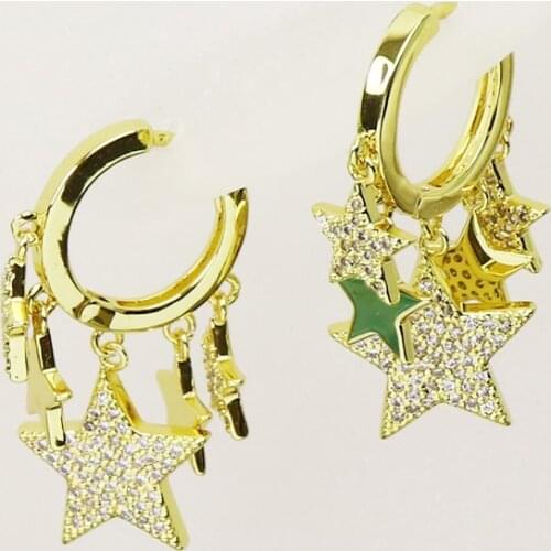 5Pairs Zirconia Star shape Earrings Hoop earrings Fashion hoop earrings Gold color earrings Gift for women jewelry 51566
