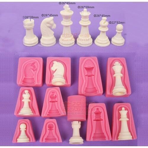 International Chess 6 Sets Fondnat Silicone 3D Double-sided Printing Fondant Sugar Mold Cake Tools 12 Pieces