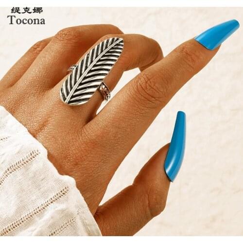 Tocona Vintage Silver Color Leaf Single Ring for Women Alloy Metal Geoemtric Party Bohemian Jewelry Wholesale Anillo 17860