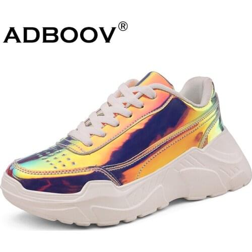 ADBOOV Colorful Women Sneakers Trendy Patent Leather Shoes Woman Platform Chunky Sneaker Ladies Daddy Shoes Soulier Femme