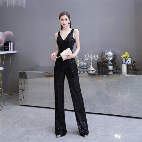 Milomi.CP Full Sequined V-Neck Sleeveless Jumpsuits Vestido de festa Ever pretty Vestido longo festa Vestidos largos 20447