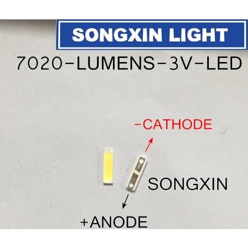100PCS FOR LUMENS 7020 3V 0.5W Cool white LED Backlight Middle Power LED LCD Backlight for TV Application SANE7020P-0W-2074
