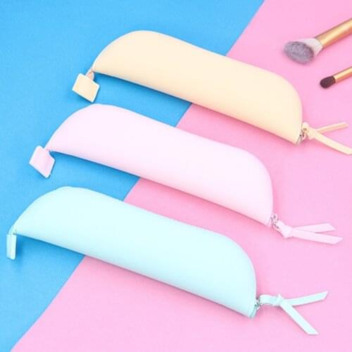 100Pcs/Lot Solid Color Silicone Pencil Case Cosmetic Pencil Case Small Items Storage Silicone Stationery Bag Wholesale