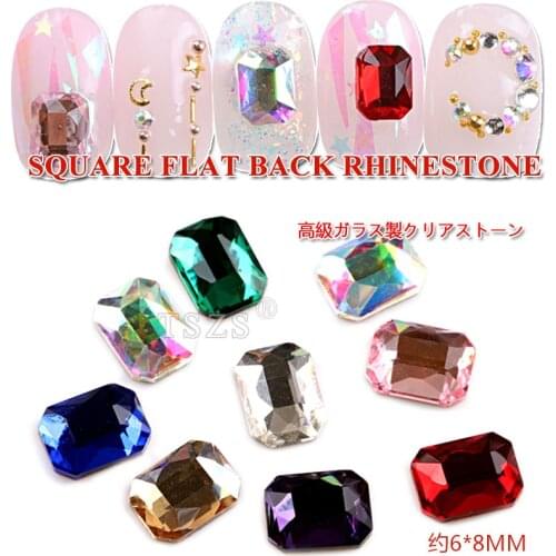 15pcs/lot Rhinestones Flat back Colorful Glass Stone Square Nail Art Strass Chatons Decoration