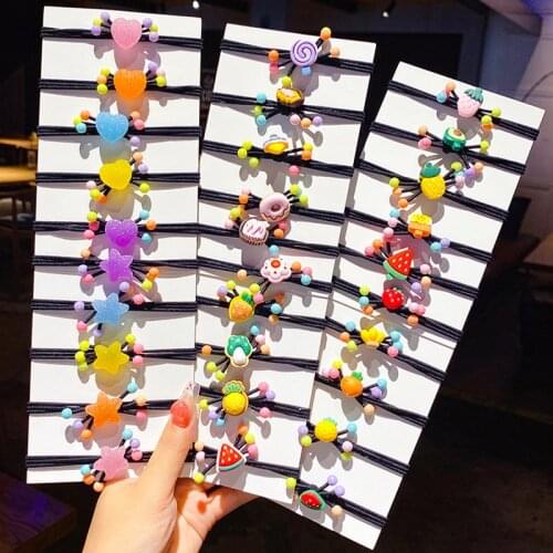 5PCS Set New Cute Cartoon Animal Heart Star Children Colourfull Hair Cycles Party School Outside Lovely Girls Elastic Hair Bands