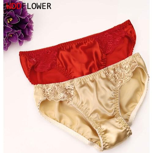 5 PACK 100% Silk Womens Lace Panties Briefs Underwear Lingerie M-2XL MS003